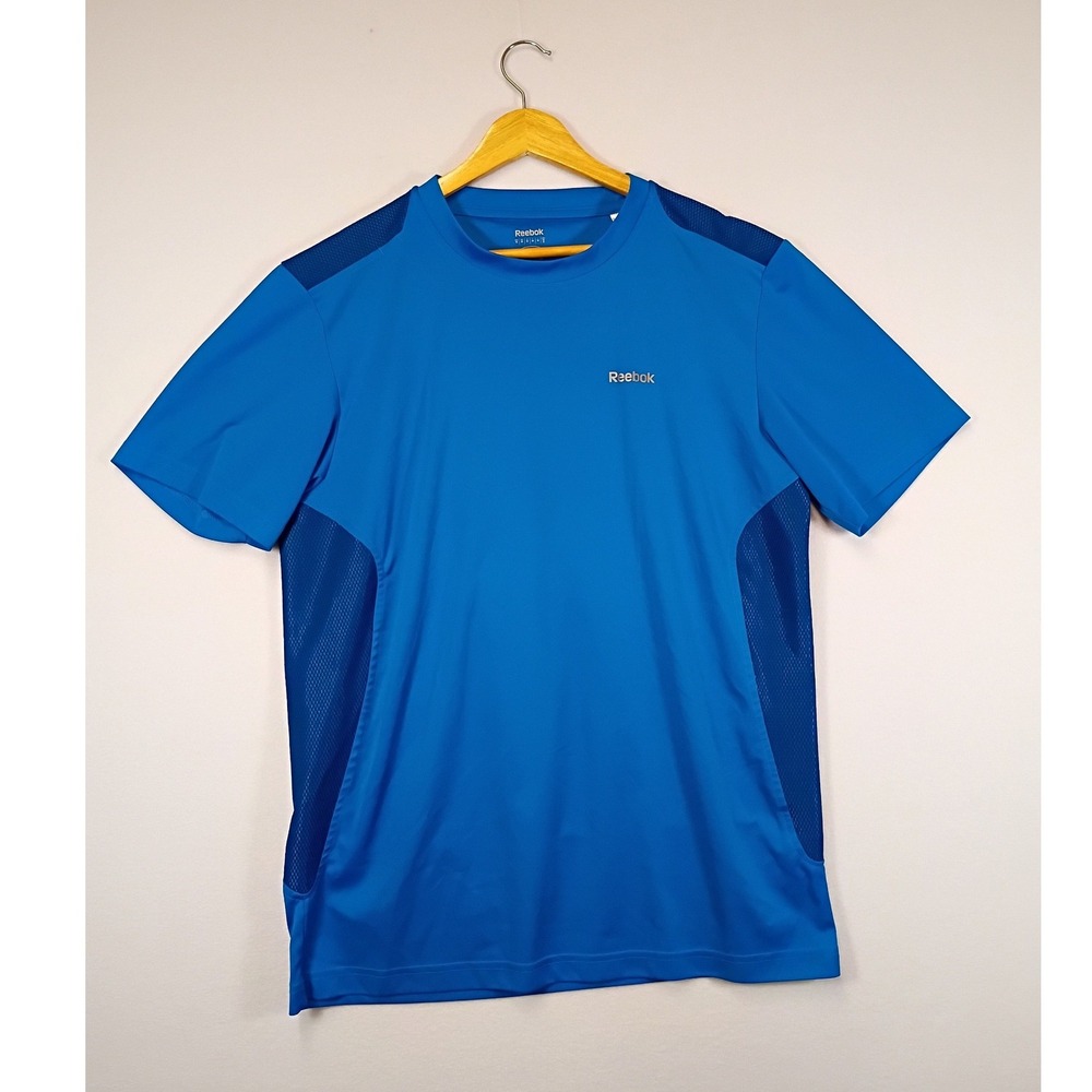 Sporty Reebok Mens Medium Blue PlayDry Mesh Ventilation Workout Tee X16269